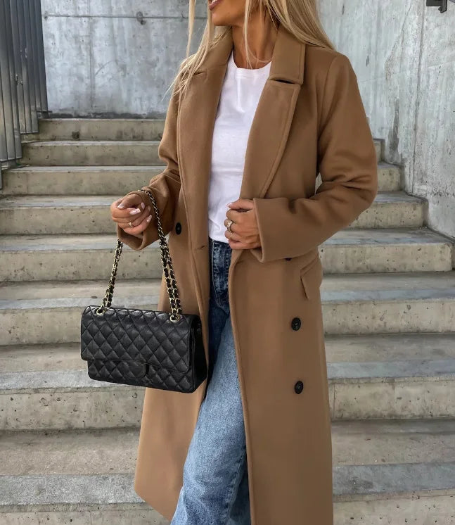 Women's Double-Breasted Winter Coat with Waist Belt