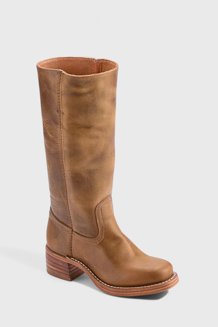 Women's Knee High Boots with Stacked Heel and Round Toe