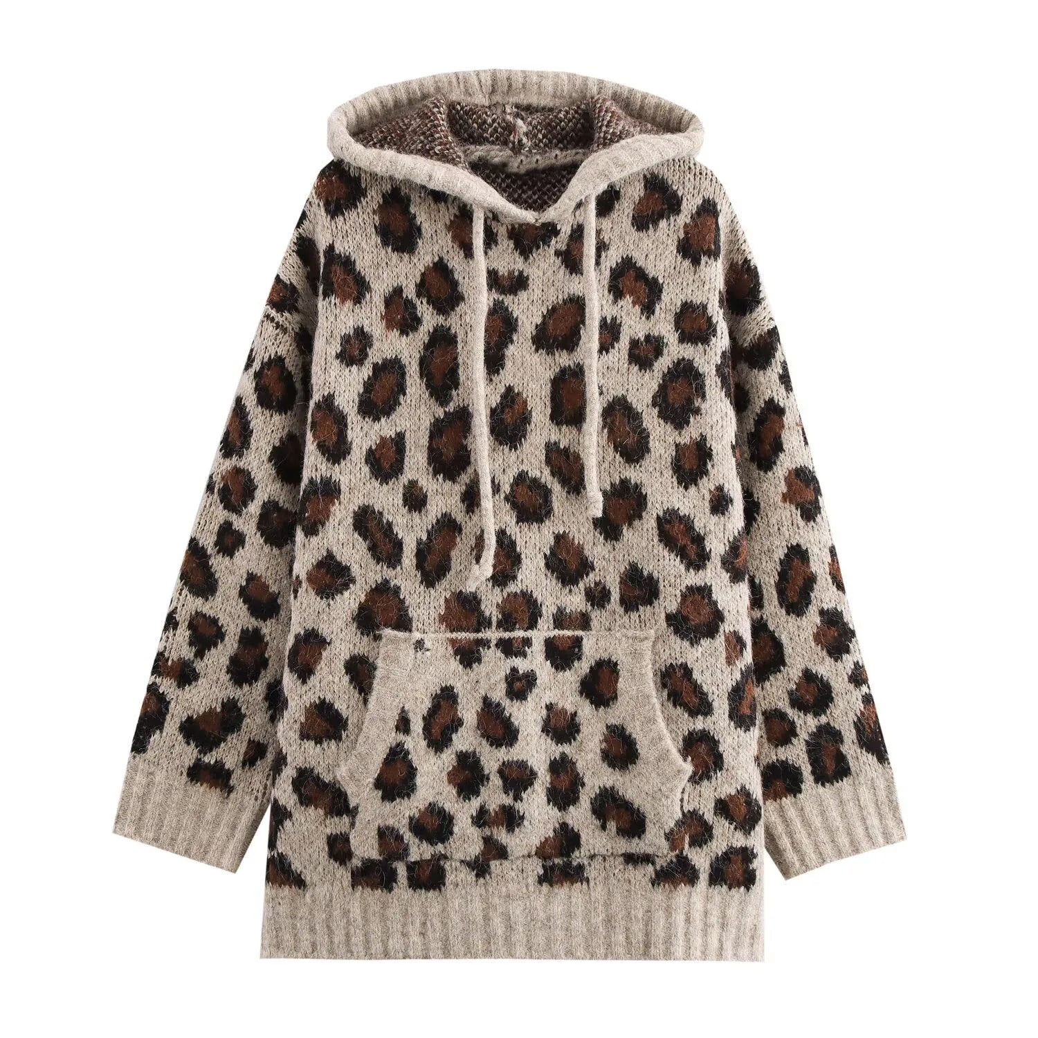 Women’s Knit Hoodie with Drop-Shoulder Sleeves and Front Pocket Detail
