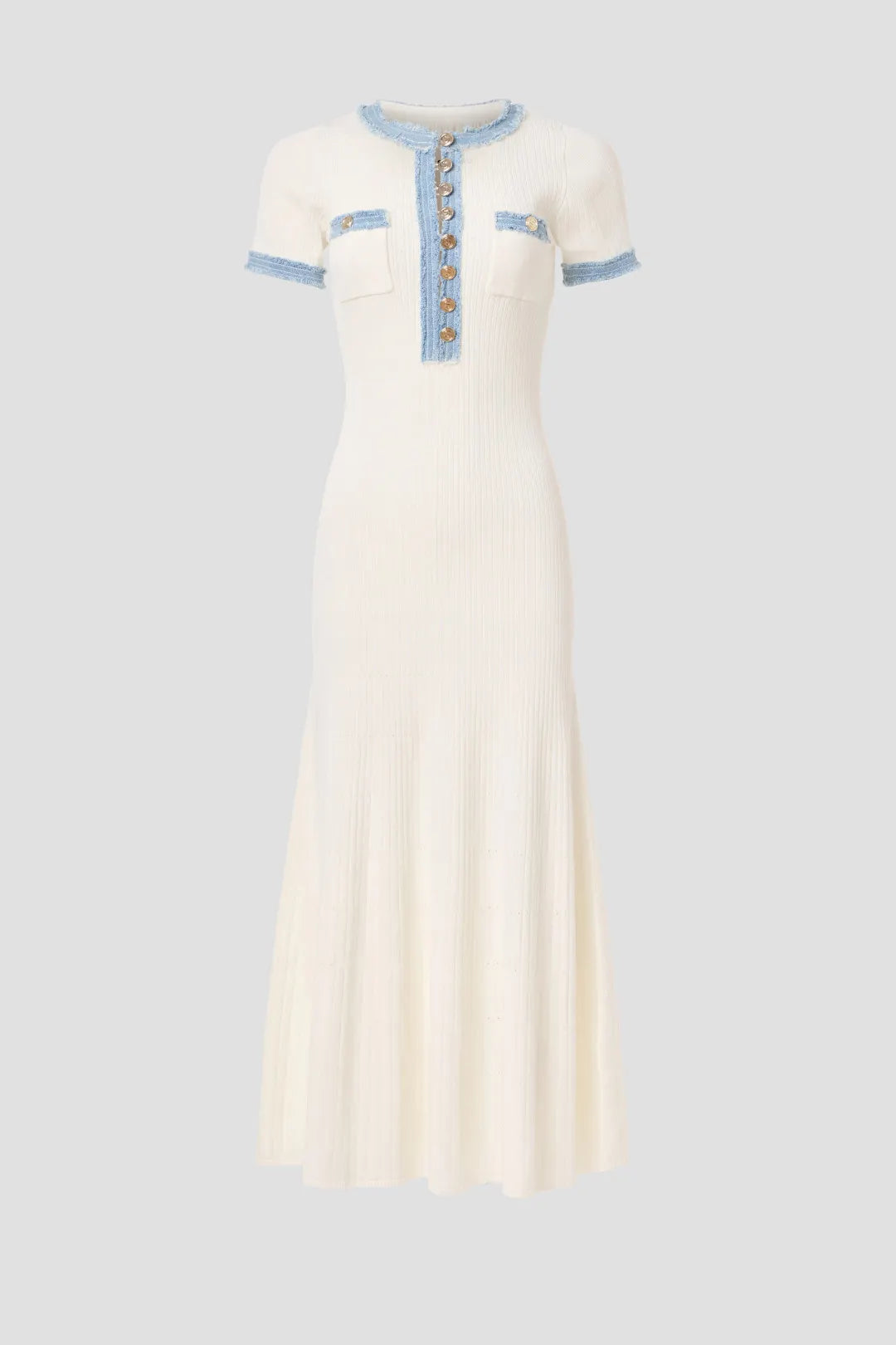 Women’s Knit Maxi Dress with Short Sleeves and Button Placket