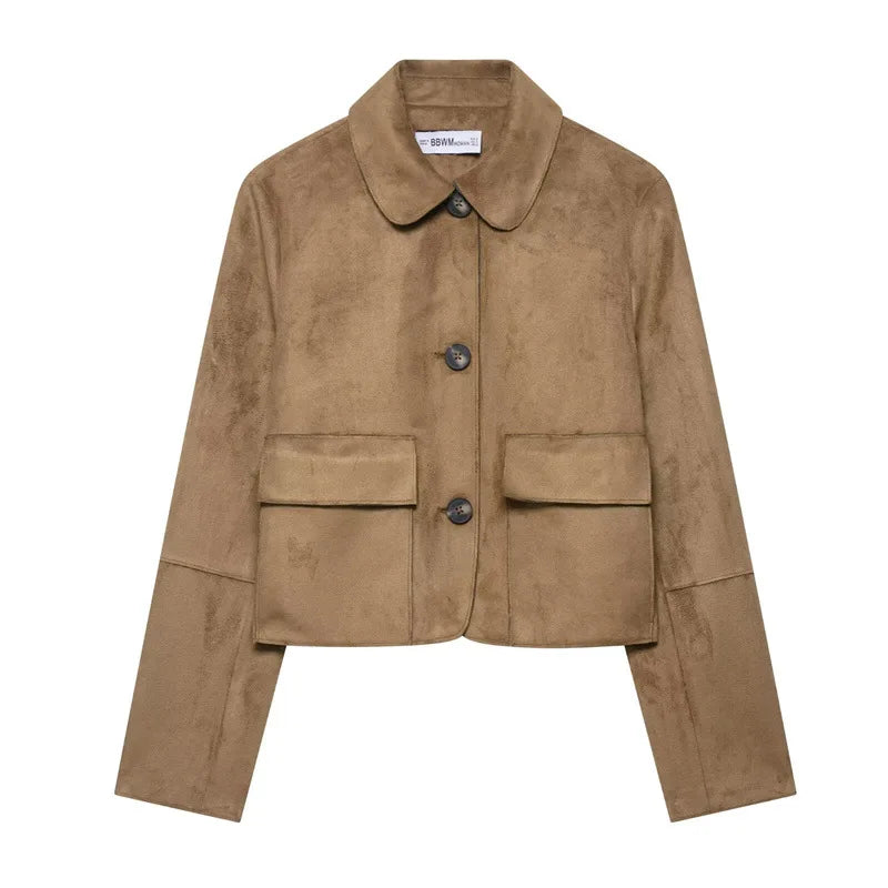 Women's Single-Breasted Coat with Front Pockets