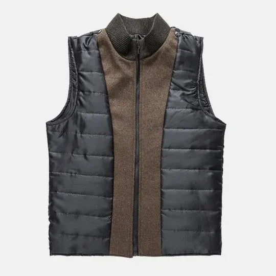 Men's Button-Up Coat with High Collar and Inner Quilted Lining