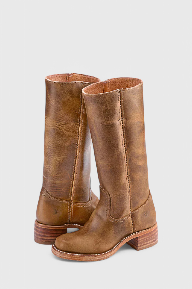 Women's Knee High Boots with Stacked Heel and Round Toe