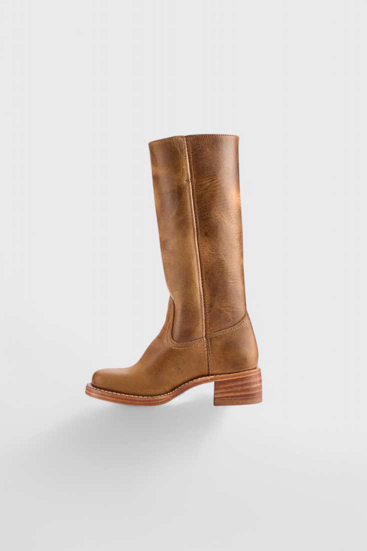 Women's Knee High Boots with Stacked Heel and Round Toe