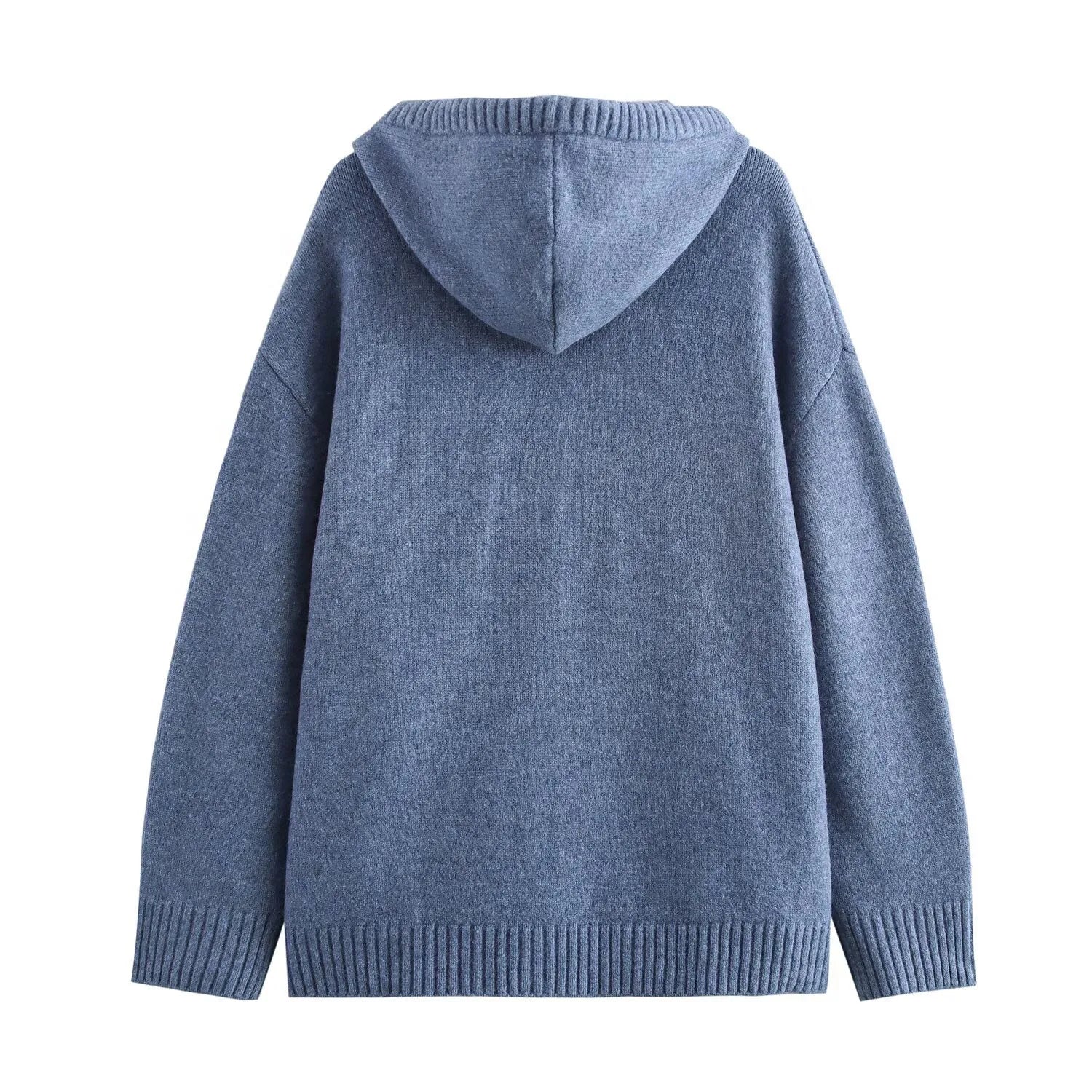 Women’s Knit Hoodie with Drop-Shoulder Sleeves and Front Pocket Detail