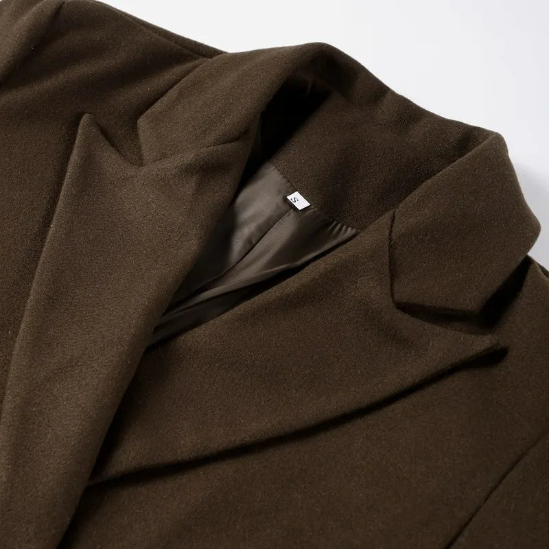 Women's Long Double-Breasted Trenchcoat with Lapel Collar