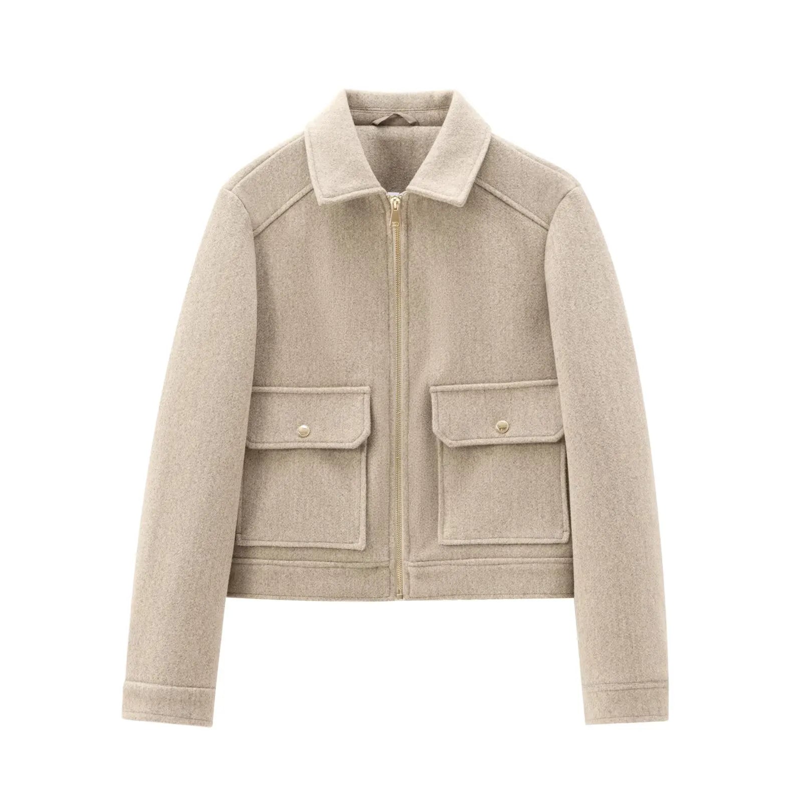 Women's Zip-Up Coat with Front Flap Pockets