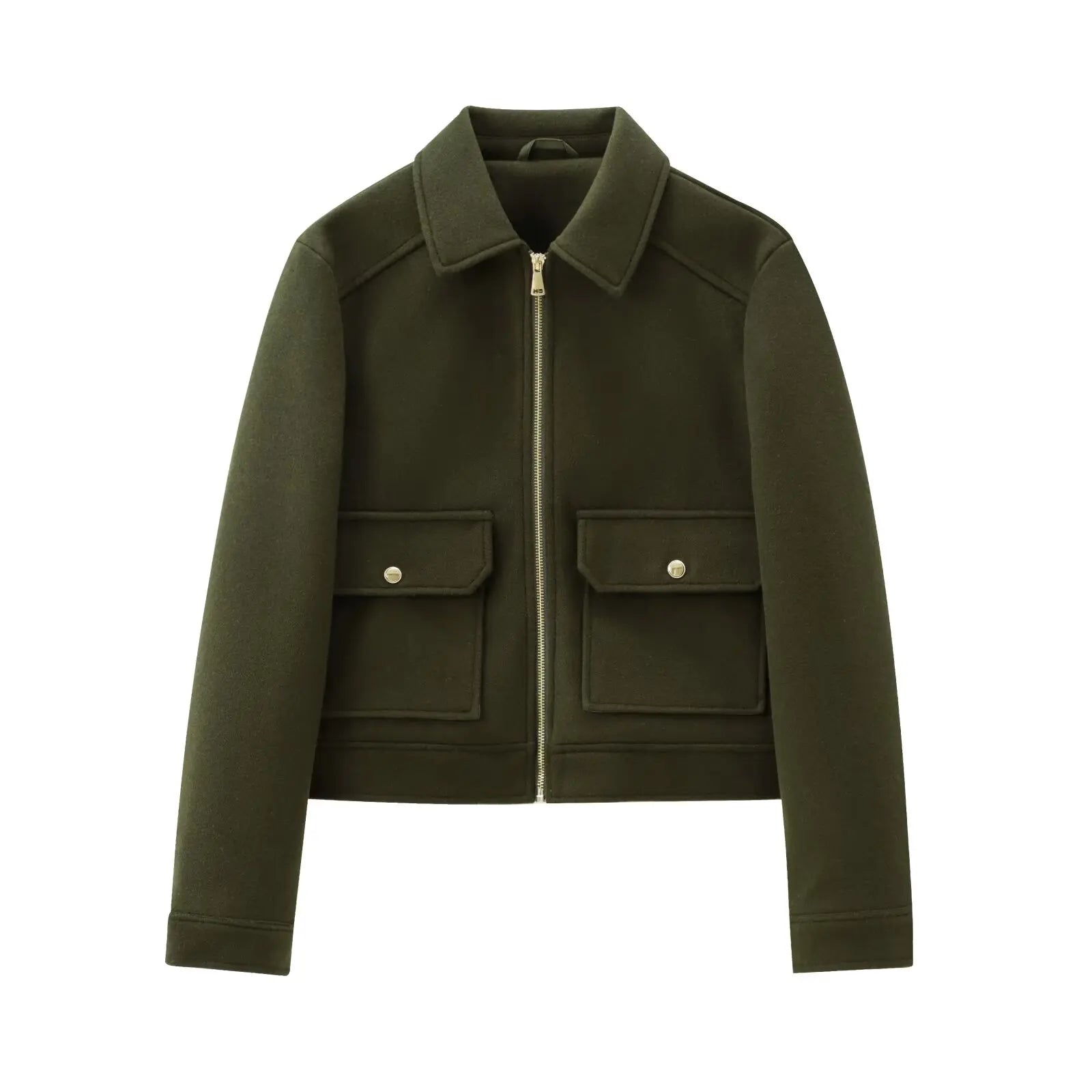 Women's Zip-Up Coat with Front Flap Pockets