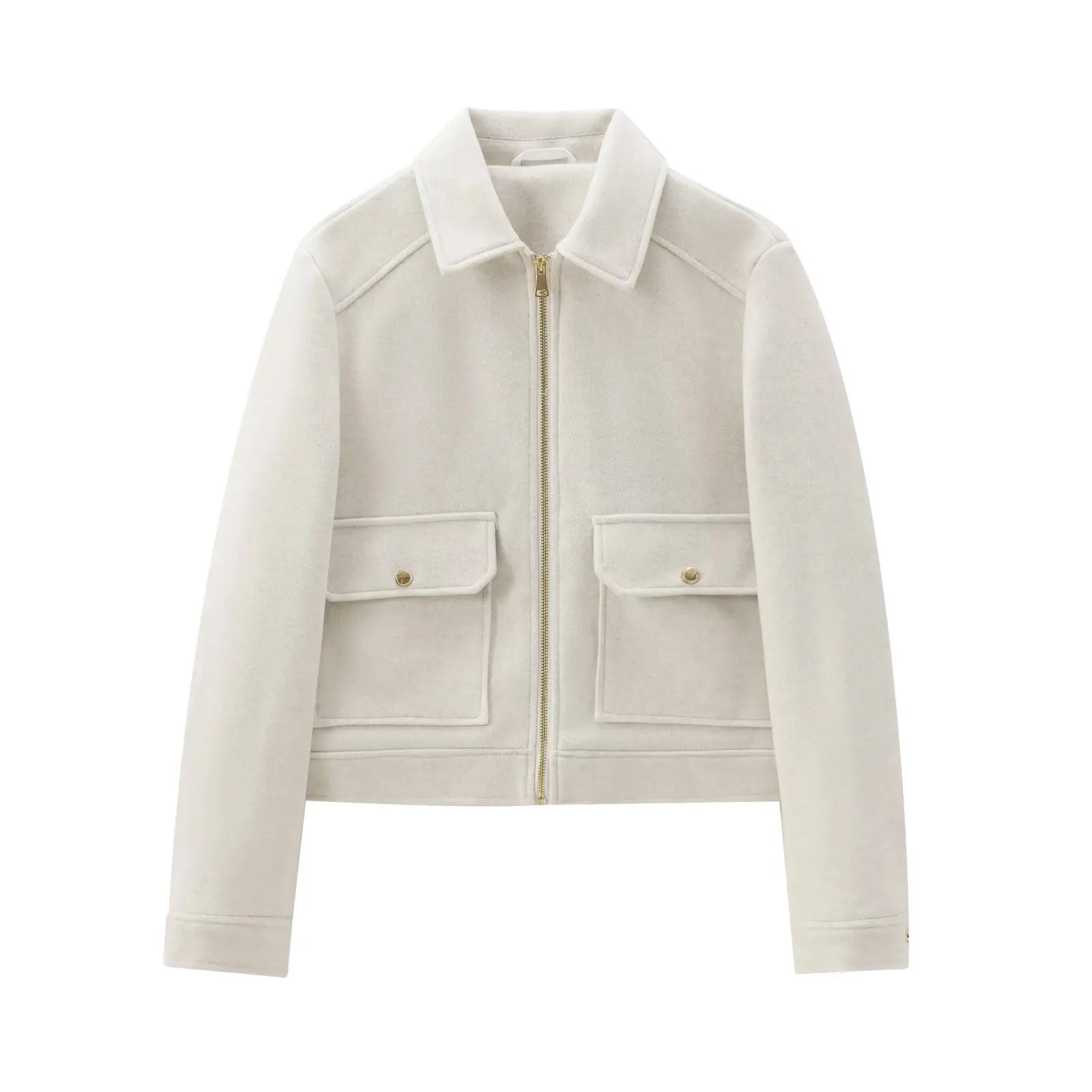 Women's Zip-Up Coat with Front Flap Pockets